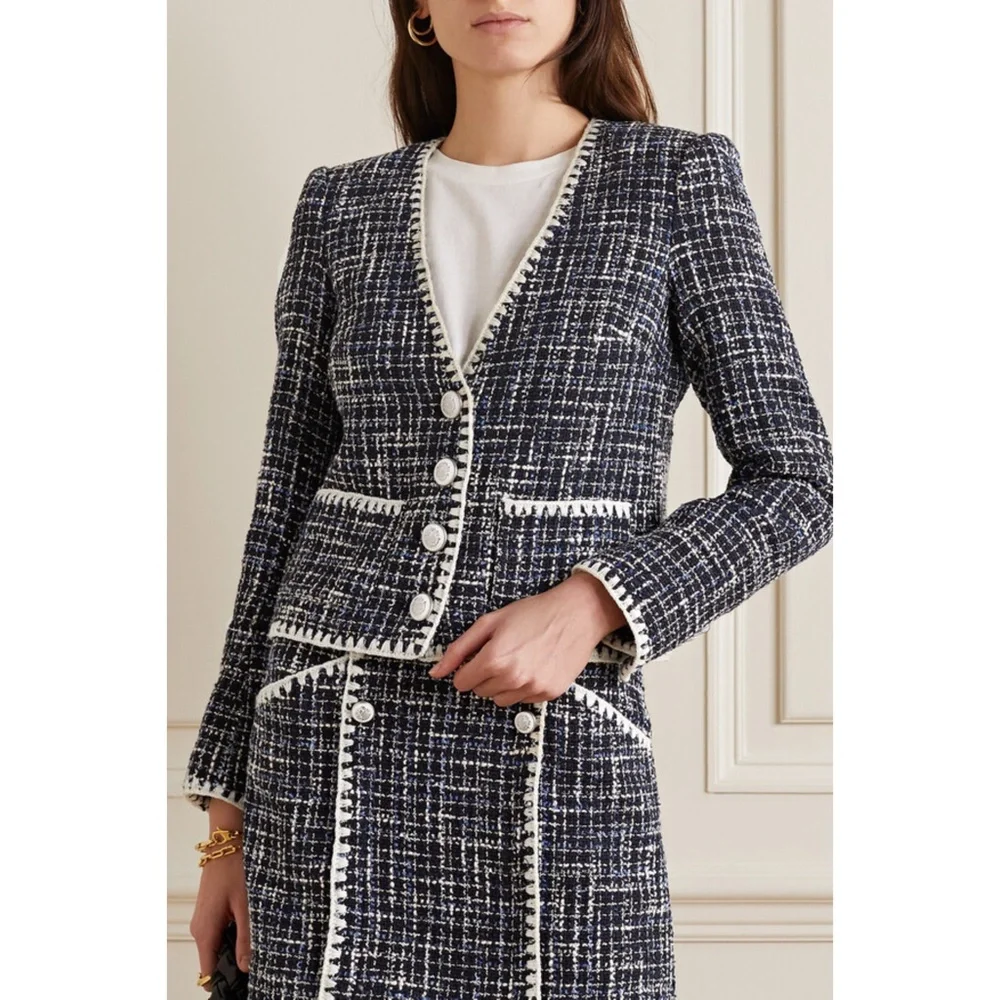 NEW Veronica Beard Bosea Tweed Cotton Blend Jacket Navy Multi 12 - Picture 10 of 17